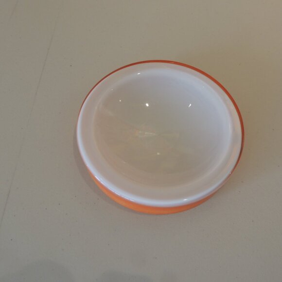 MCM White and Orange Round Milk Glass Decorative Bowl - Picture 3 of 5